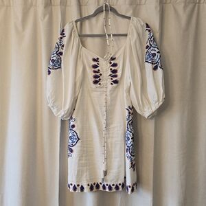 Farm Rio White Embroidered Women's Top Size L